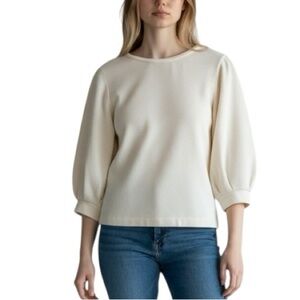 Massimo Dutti puff sleeve crew neck cotton waffle knit top S like new condition